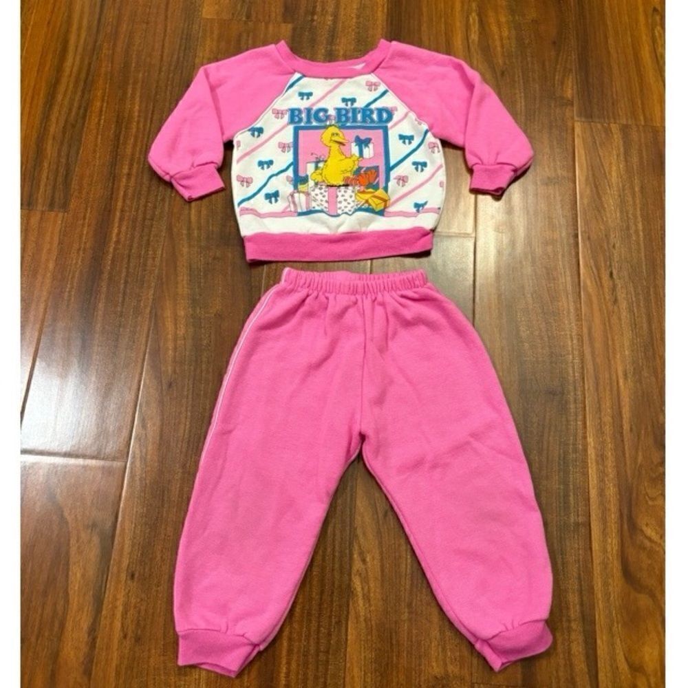 Big Bird Sesame Street pink white 2 piece crewneck sweatshirt sweatpant joggers